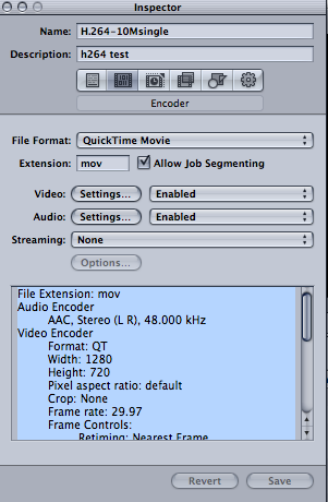 Compressor encoder panel in preset inspector