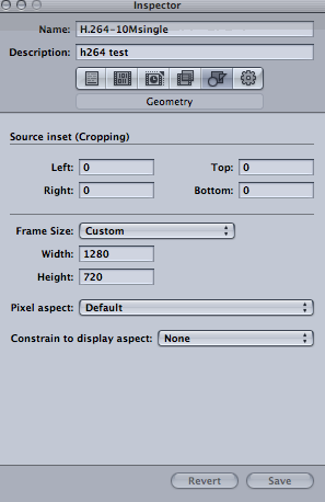 Apple Compressor's Inspector Geometry panel